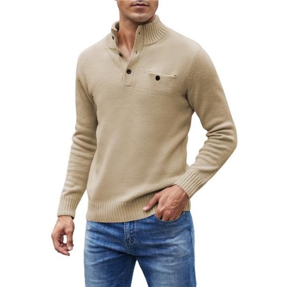 Men's Pullover Sweaters Long Sleeve Knitted Button Turtleneck NWT - Picture 4 of 5